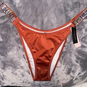 VS Swim Shine Strap Brazilian Bikini Bottom copper brown  Rhinestone bling M